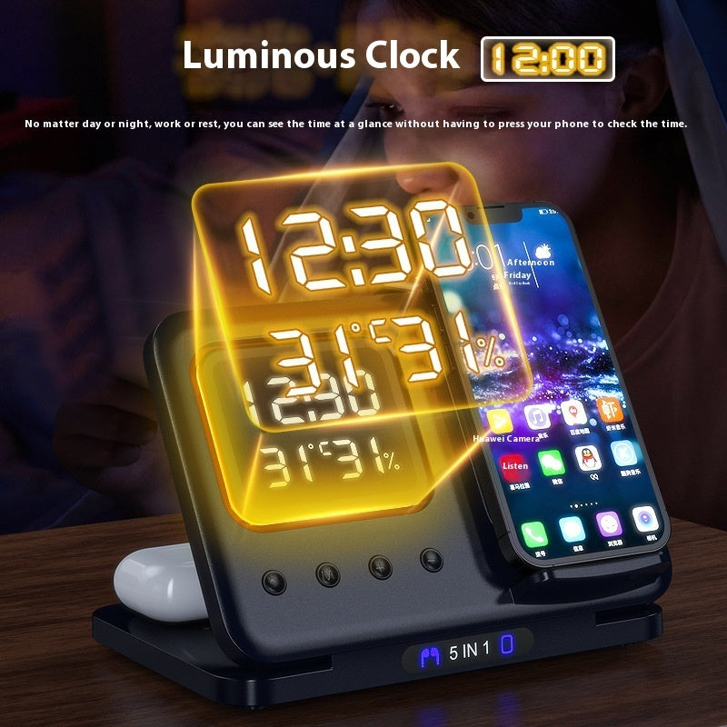 Multi-function Clock Night Light Mobile Phone Wireless Charging Bracket