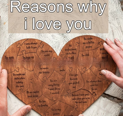 Reasons Why I Love You Wooden Heart Puzzle