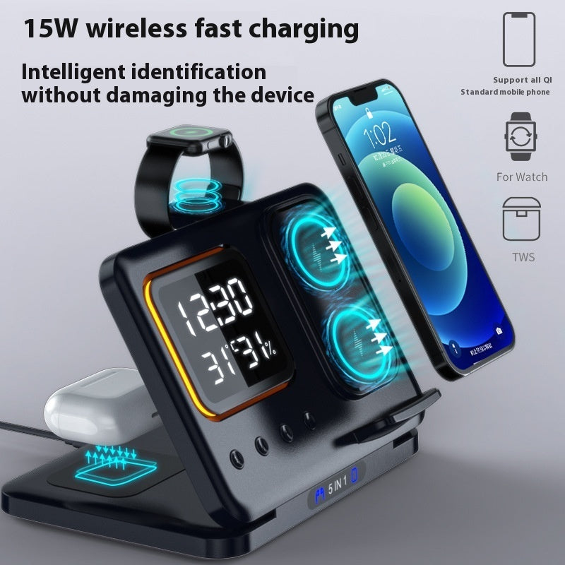 Multi-function Clock Night Light Mobile Phone Wireless Charging Bracket